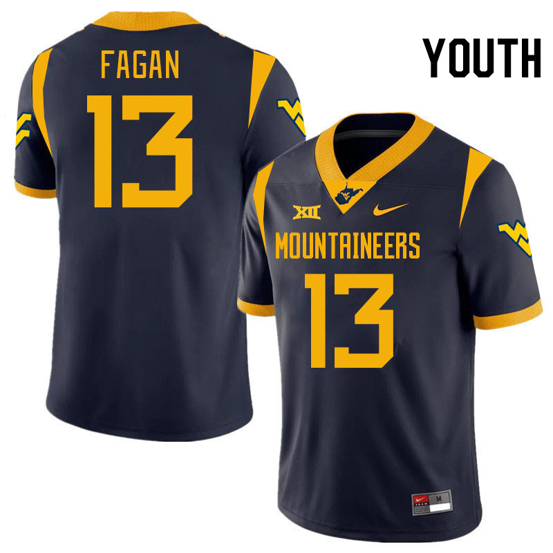 Youth #13 Dontez Fagan West Virginia Mountaineers College 2024 New Uniforms Football Jerseys Stitche